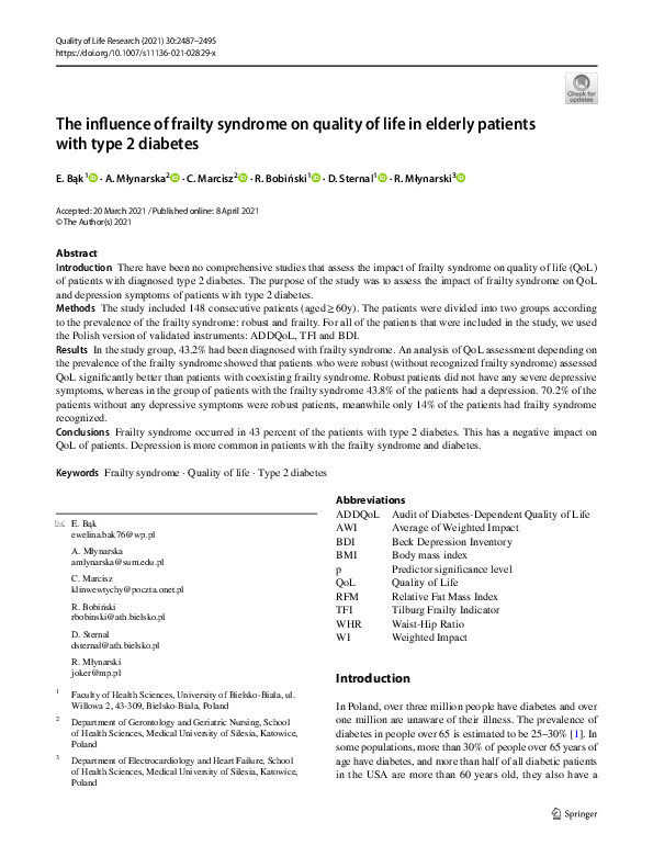 (PDF) The influence of frailty syndrome on quality of life in elderly ...