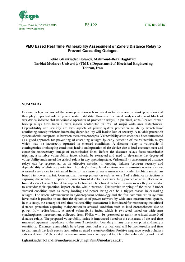 (PDF) PMU Based Real Time Vulnerability Assessment of Zone 3 Distance ...