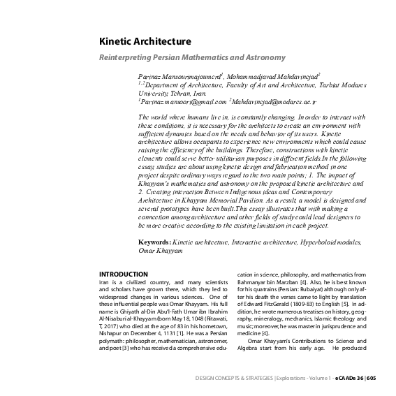 (PDF) Kinetic Architecture - Reinterpreting Persian Mathematics and ...