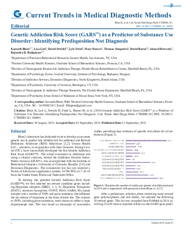 (PDF) Genetic Addiction Risk Score (GARS™) as a Predictor of Substance ...
