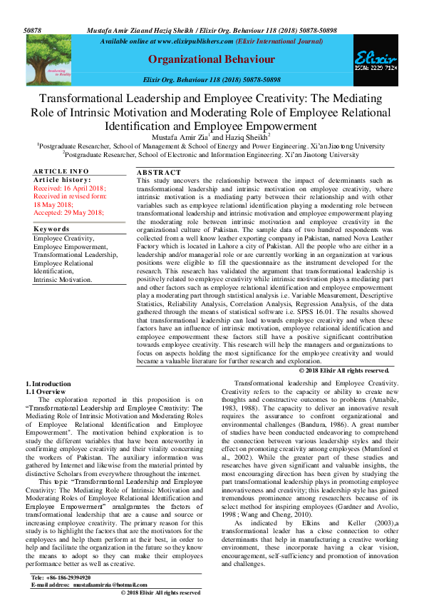(PDF) Transformational Leadership and Employee Creativity: The ...