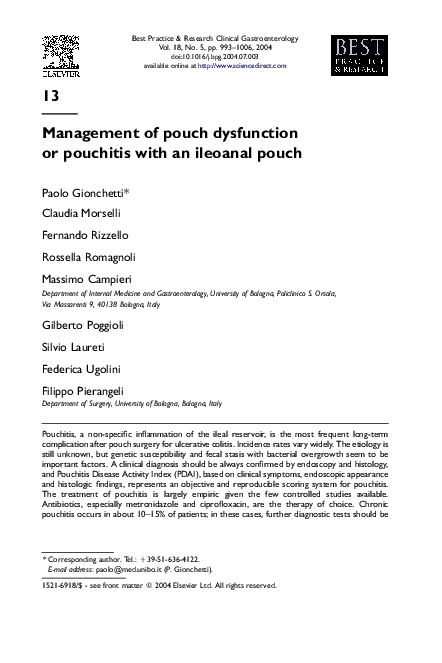 (PDF) Management of pouch dysfunction or pouchitis with an ileoanal pouch