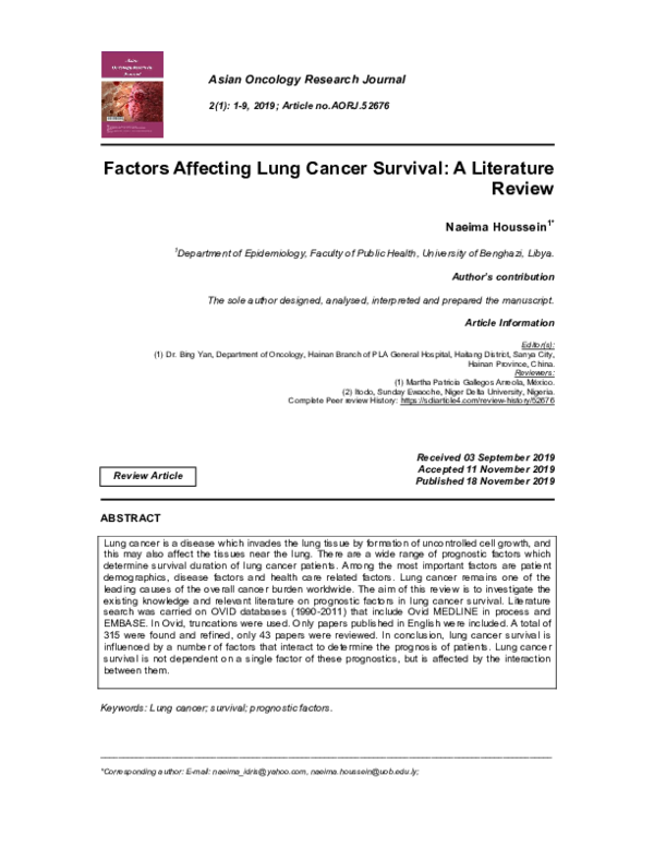 (PDF) Factors Affecting Lung Cancer Survival: A Literature Review