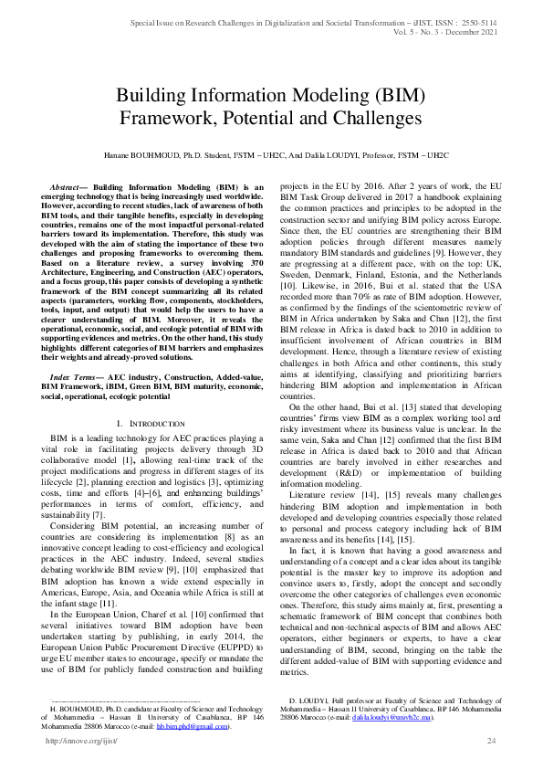 (PDF) Building Information Modeling (BIM) Framework, Potential and ...