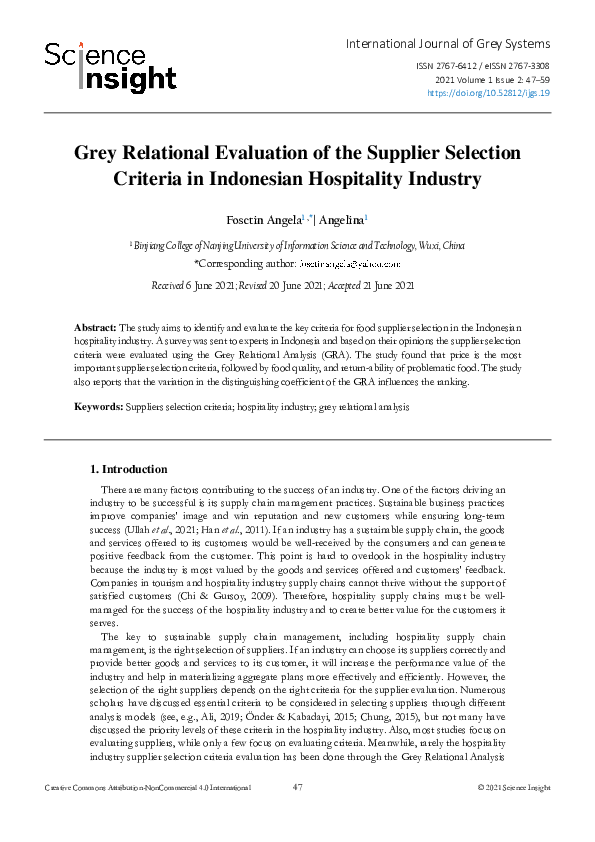 (PDF) Grey Relational Evaluation of the Supplier Selection Criteria in ...