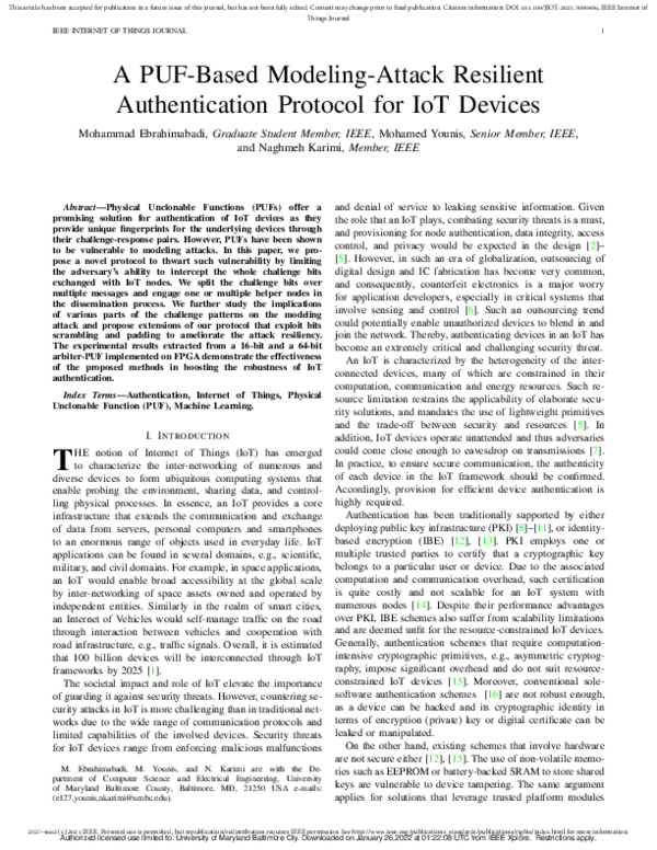 (PDF) A PUF-Based Modeling-Attack Resilient Authentication Protocol for ...