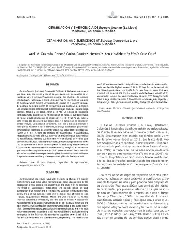 (PDF) GERMINACIÓN Y EMERGENCIA DE Bursera linanoe (La Llave) Rzedowski ...