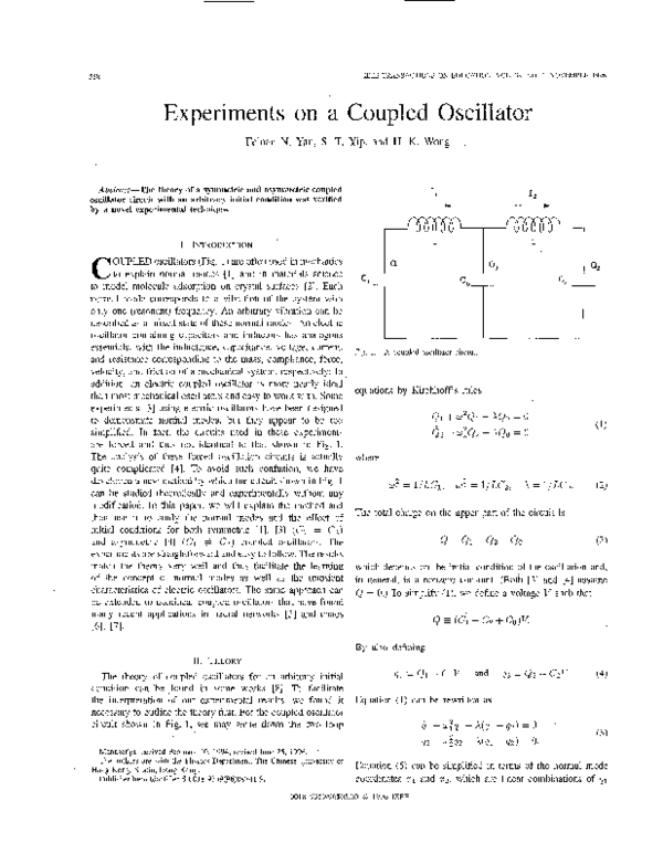 (PDF) Experiments on a coupled oscillator ST Yip Academia.edu