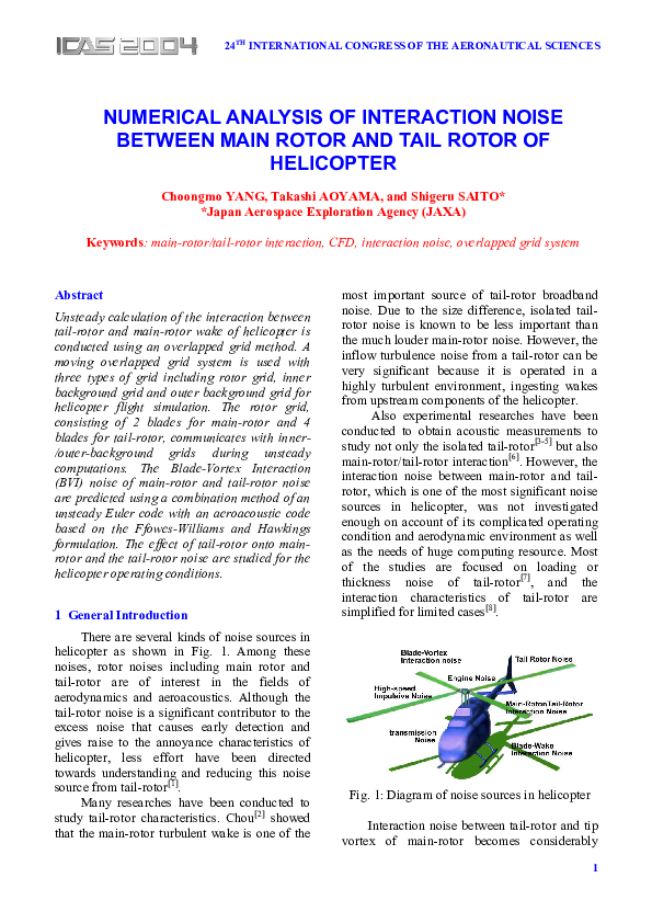 (PDF) Numerical Analysis of Interaction Noise Between Main Rotor and ...