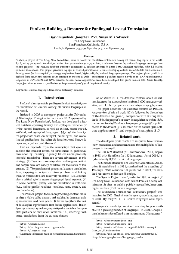 (PDF) PanLex: Building a resource for panlingual lexical translation