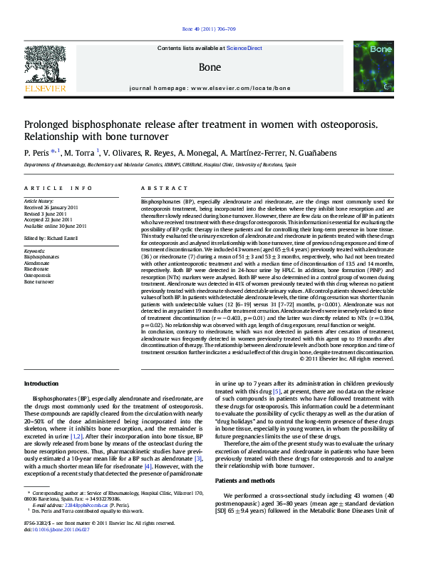 (PDF) Prolonged bisphosphonate release after treatment in women with ...
