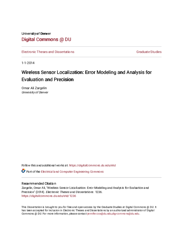 (PDF) Wireless Sensor Localization: Error Modeling and Analysis for ...