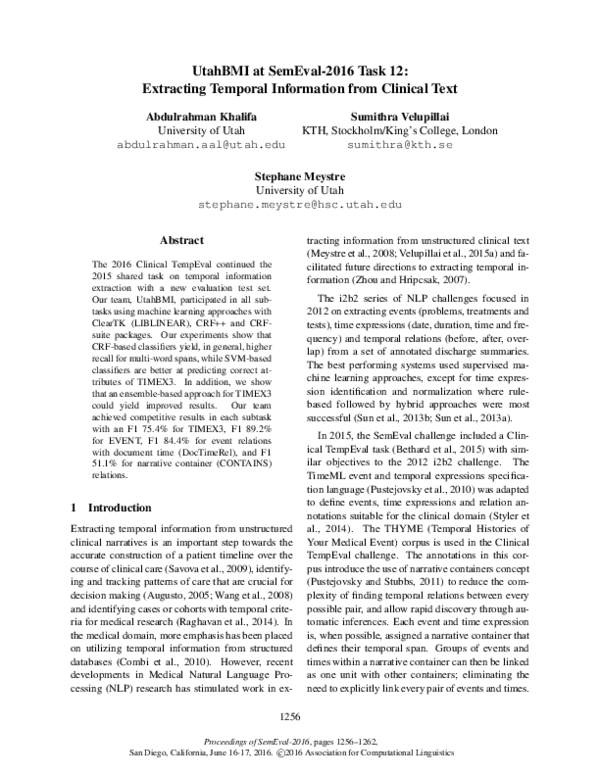 (PDF) UtahBMI at SemEval-2016 Task 12: Extracting Temporal Information ...
