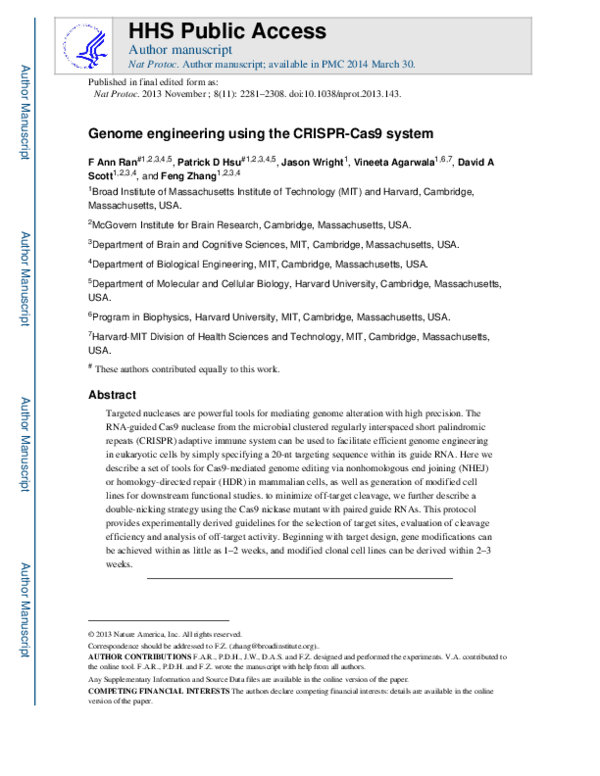 (PDF) Genome Engineering Using CRISPR-Cas9 System