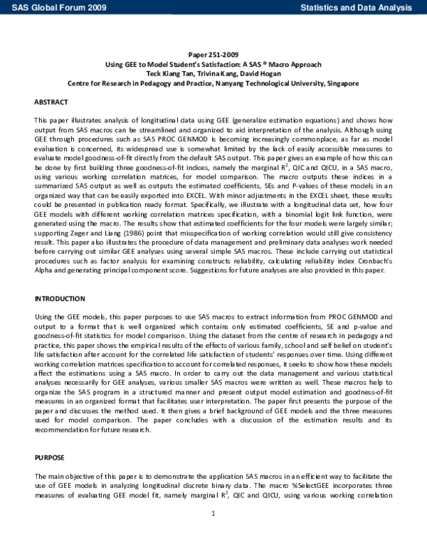 (PDF) SAS Global Forum 2009 Statistics and Data Analysis ABSTRACT Paper ...