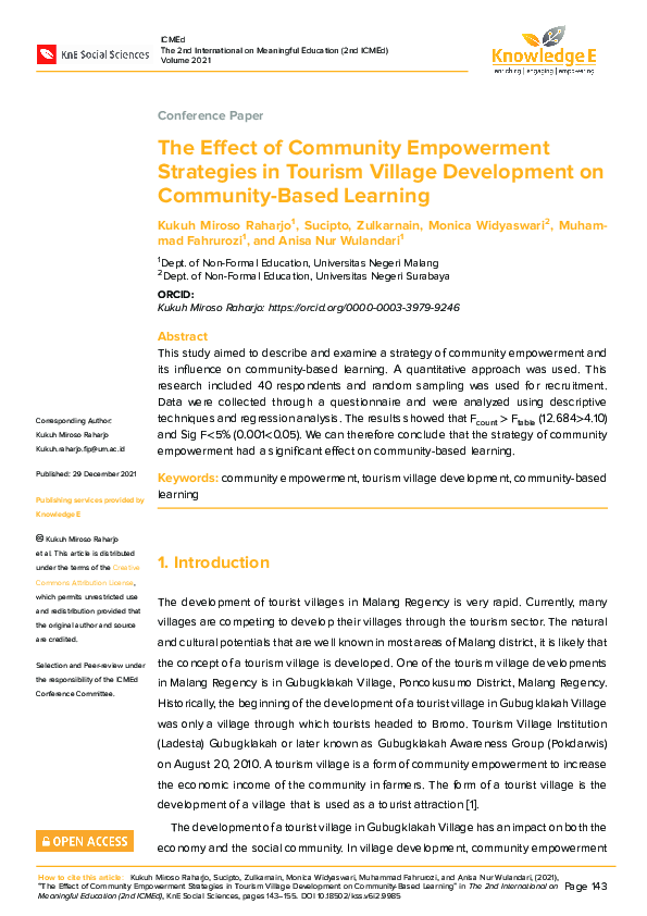 (PDF) The Effect of Community Empowerment Strategies in Tourism Village ...