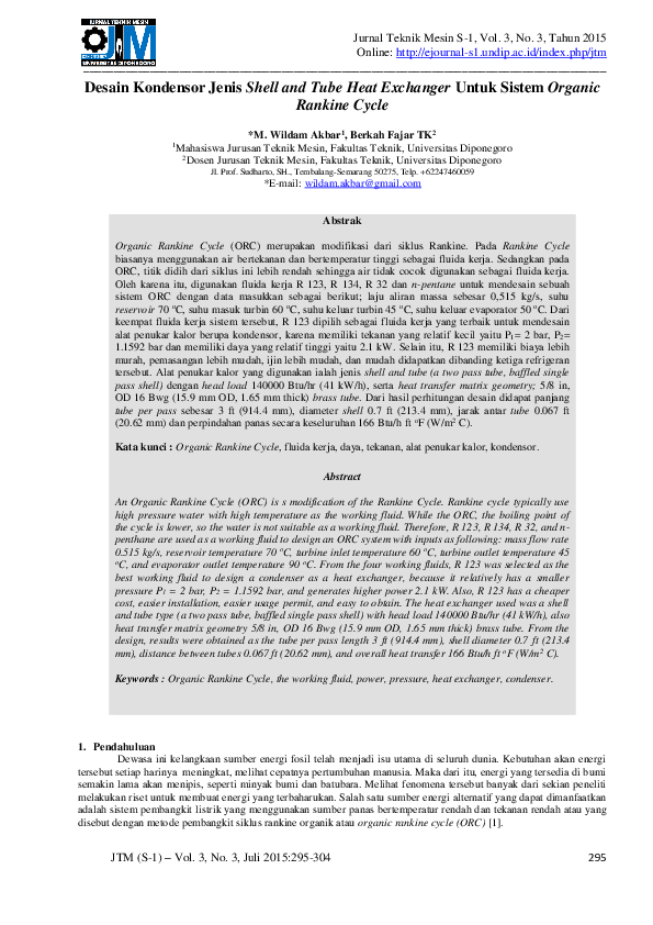 (PDF) Desain Kondensor Jenis Shell and Tube Heat Exchanger Untuk Sistem ...