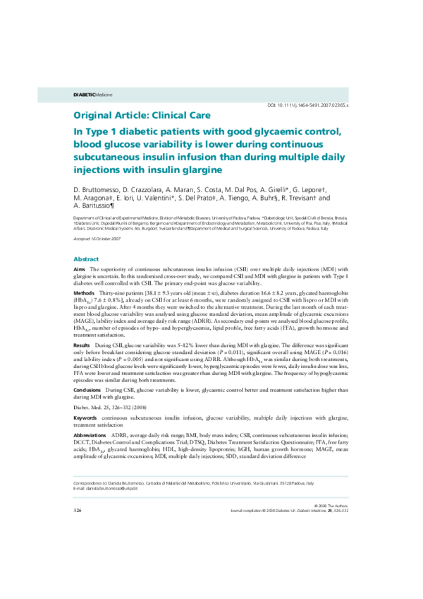 (PDF) In Type 1 diabetic patients with good glycaemic control, blood ...