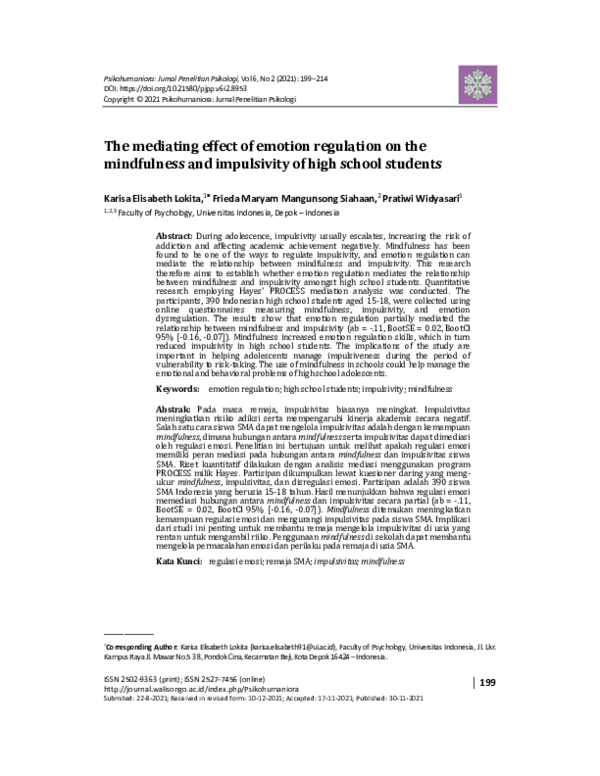 (PDF) The mediating effect of emotion regulation on the mindfulness and ...