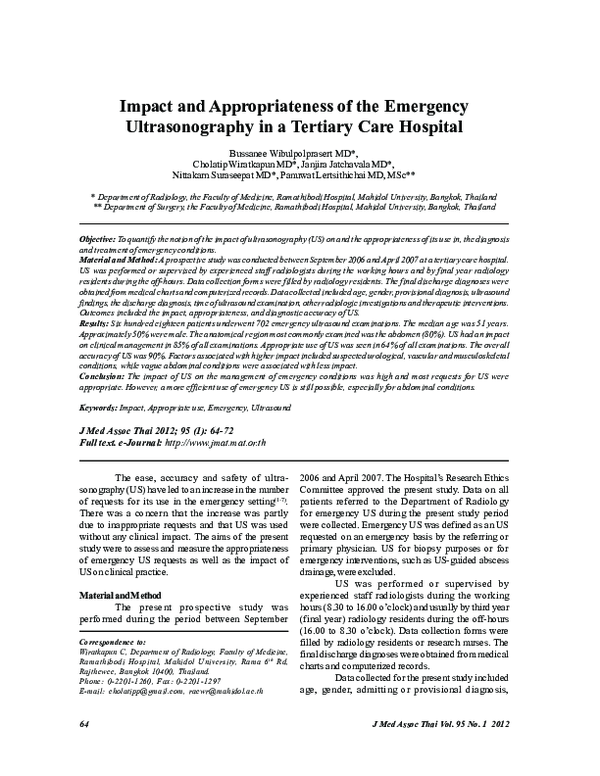 (PDF) Impact and appropriateness of the emergency ultrasonography in a ...