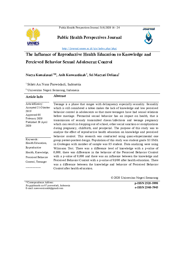 (PDF) The Influence of Reproductive Health Education to Knowledge and ...