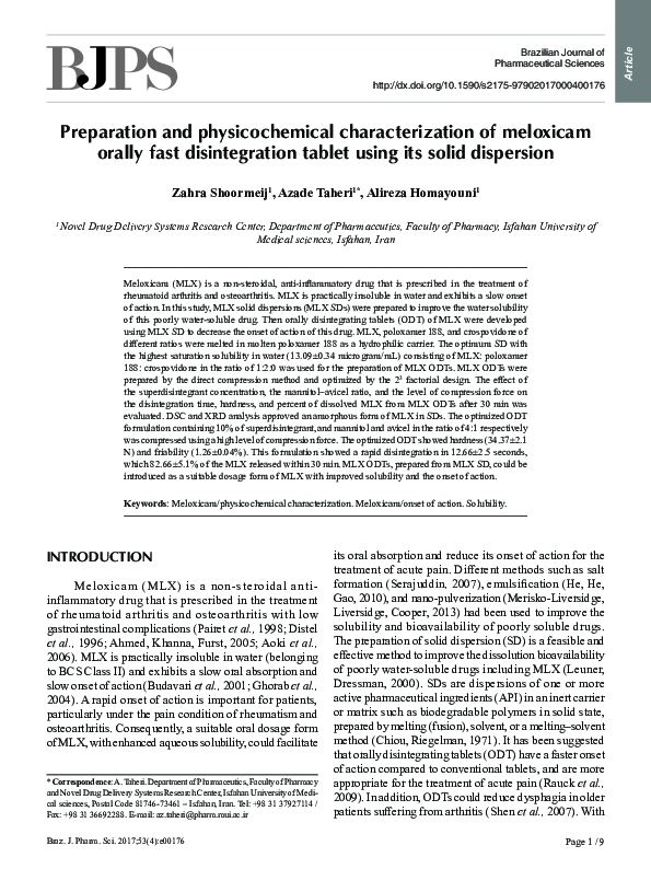 (PDF) Preparation and physicochemical characterization of meloxicam ...