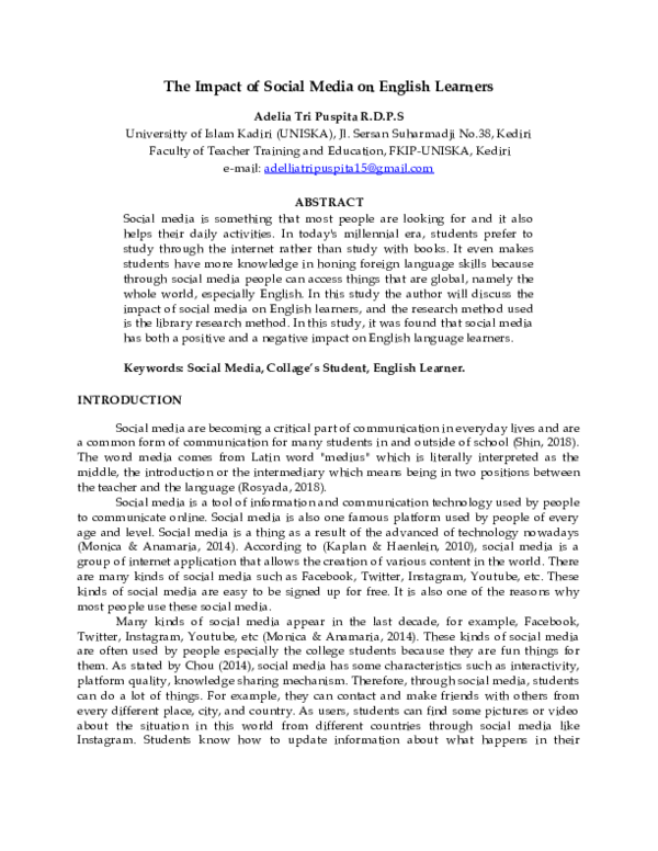 (DOC) The Impact of Social Media on English Learners