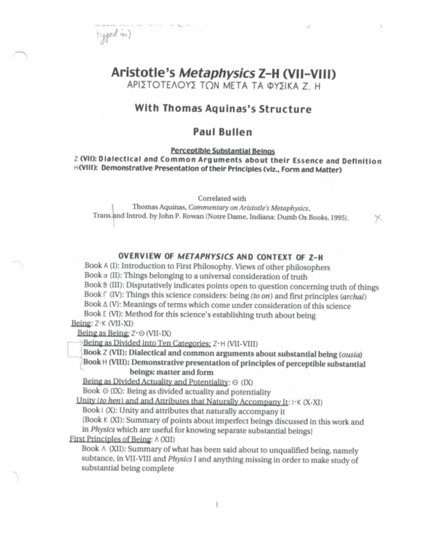 (PDF) Aristotle's Metaphysics VIIVIII (ZetaEta) (Part 1) with Aquinas