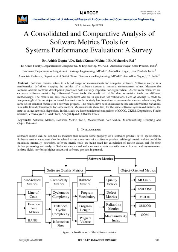 (PDF) A Consolidated and Comparative Analysis of Software Metrics Tools ...