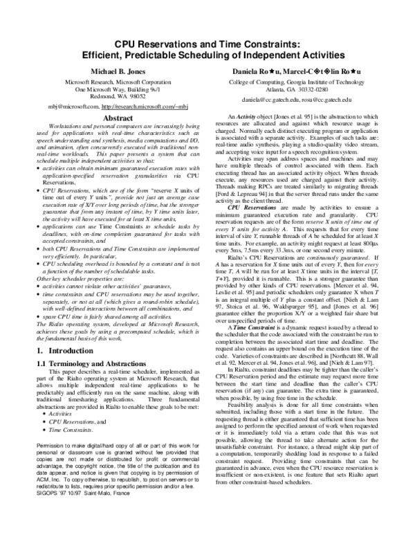 (PDF) CPU Reservations and Time Constraints: Efficient, Predictable ...
