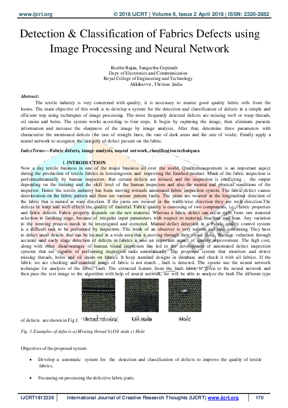 (PDF) Detection & Classification of Fabrics Defects using Image ...
