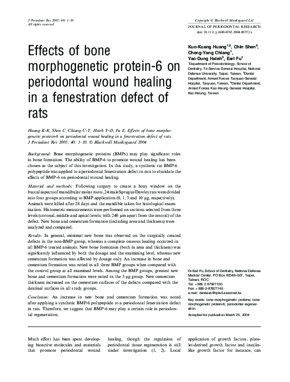 (PDF) Effects of bone morphogenetic protein‐6 on periodontal wound ...