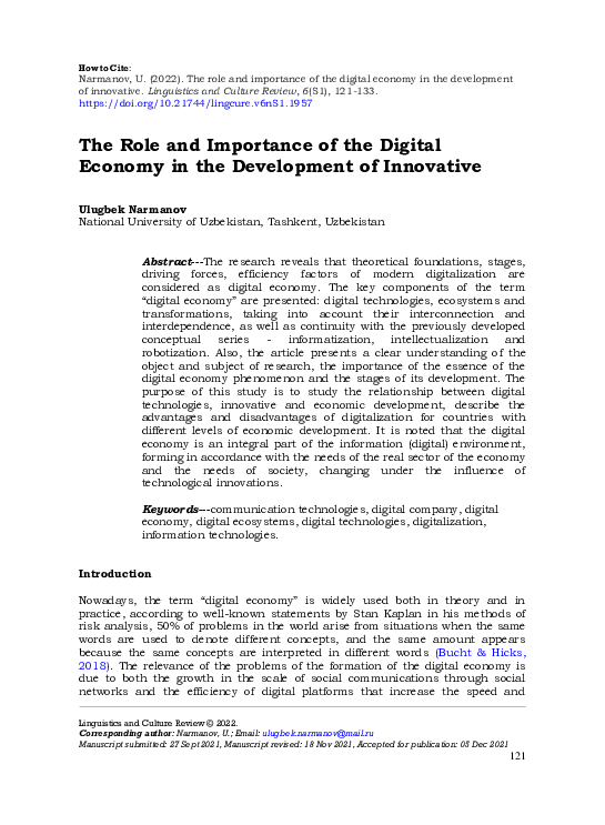 (PDF) Role and Importance of the Digital Economy in the Development of ...