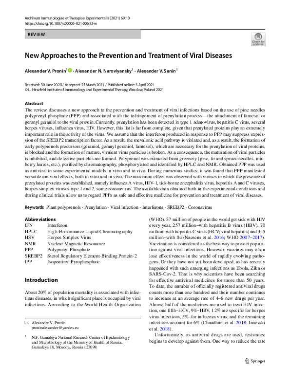 (PDF) New Approaches to the Prevention and Treatment of Viral Diseases