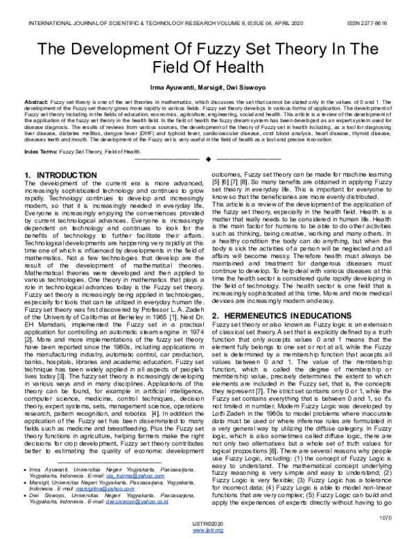 (PDF) The Development Of Fuzzy Set Theory In The Field Of Health