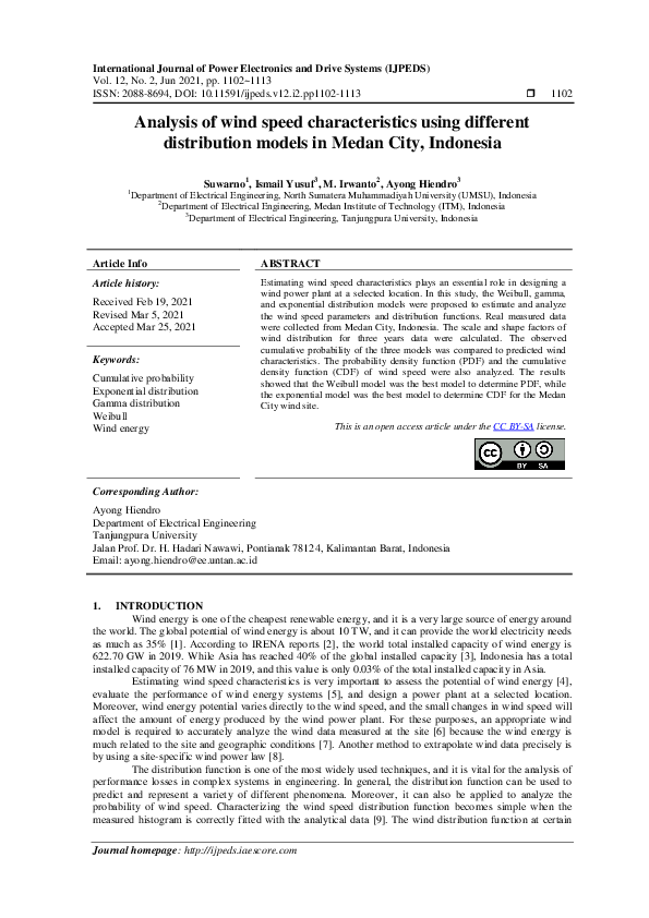 (PDF) Analysis of wind speed characteristics using different ...