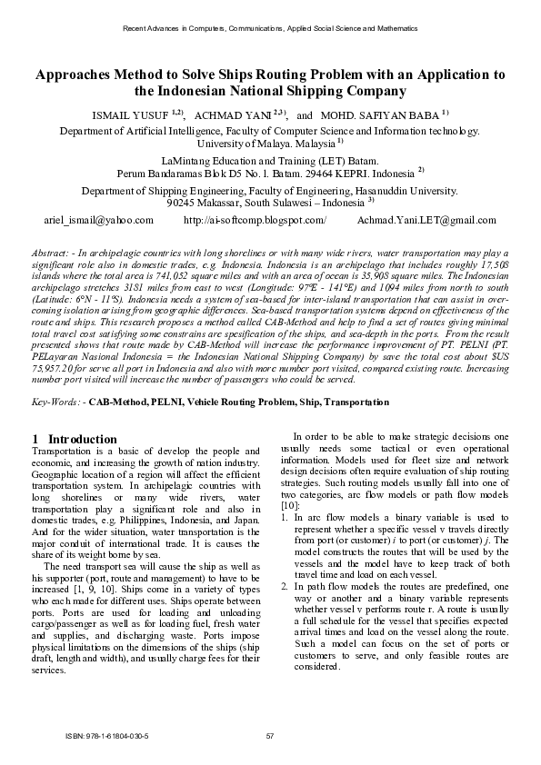(PDF) Approaches method to solve ships routing problem with an ...