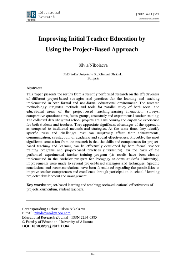 (PDF) Improving Initial Teacher Education by Using the Project-Based ...