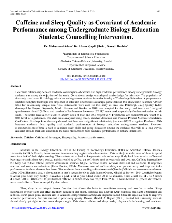 (PDF) Caffeine and Sleep Quality as Covariant of Academic Performance ...