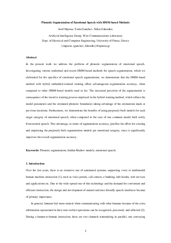(PDF) Phonetic Segmentation of Emotional Speech with HMM-Based Methods