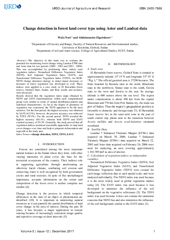 (PDF) Change detection in forest land cover type using Aster and ...
