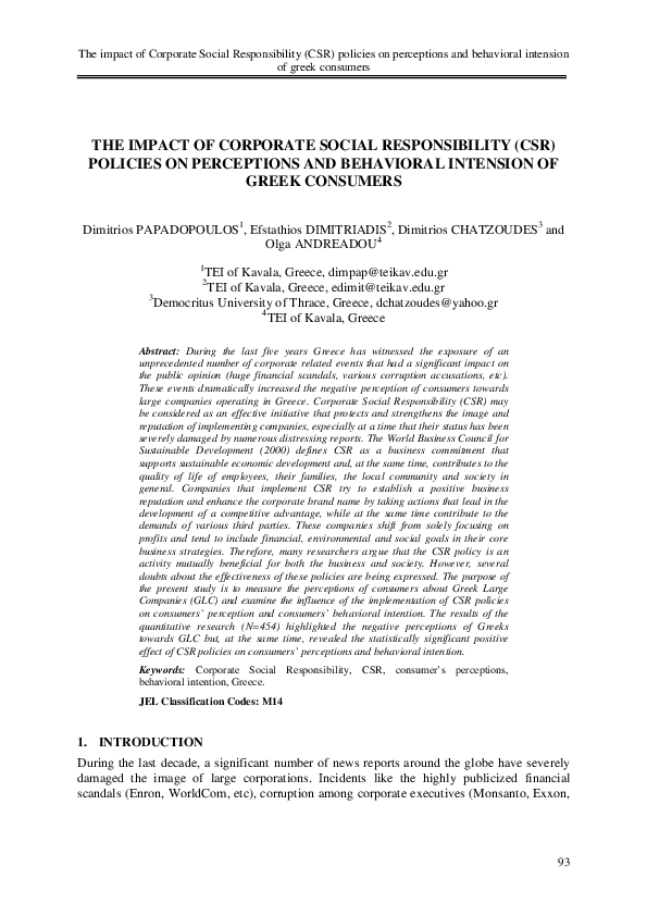 (PDF) The impact of Corporate Social Responsibility (CSR) policies on ...