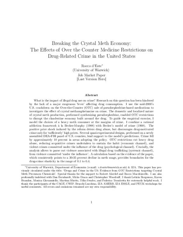 (PDF) Breaking the Crystal Meth Economy: The Effects of Over the ...