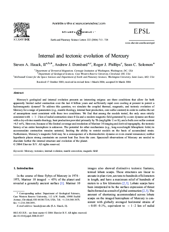 (PDF) Internal and tectonic evolution of Mercury
