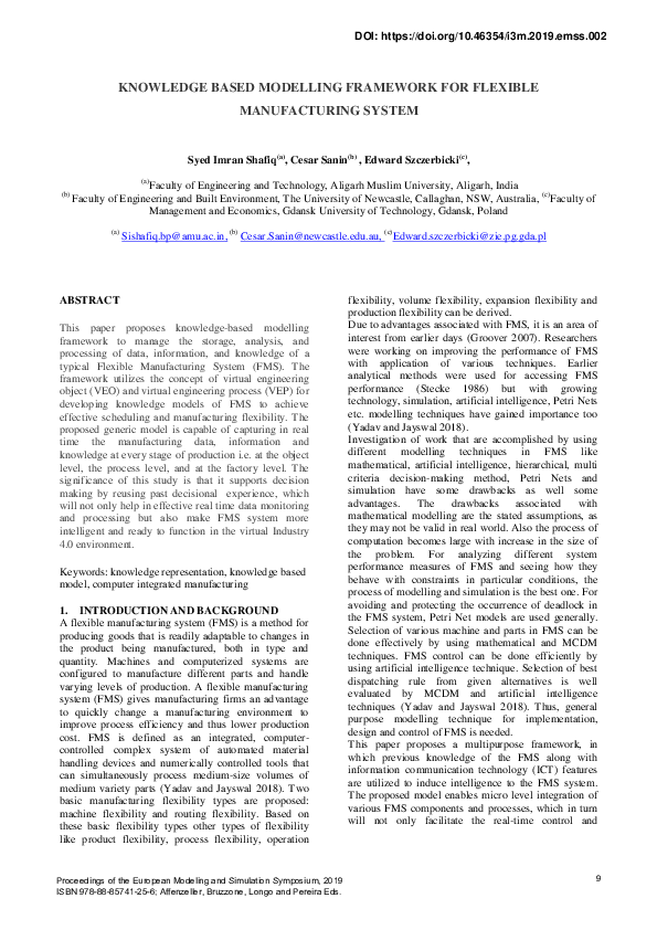 (PDF) Knowledge based modelling framework for flexible manufacturing system
