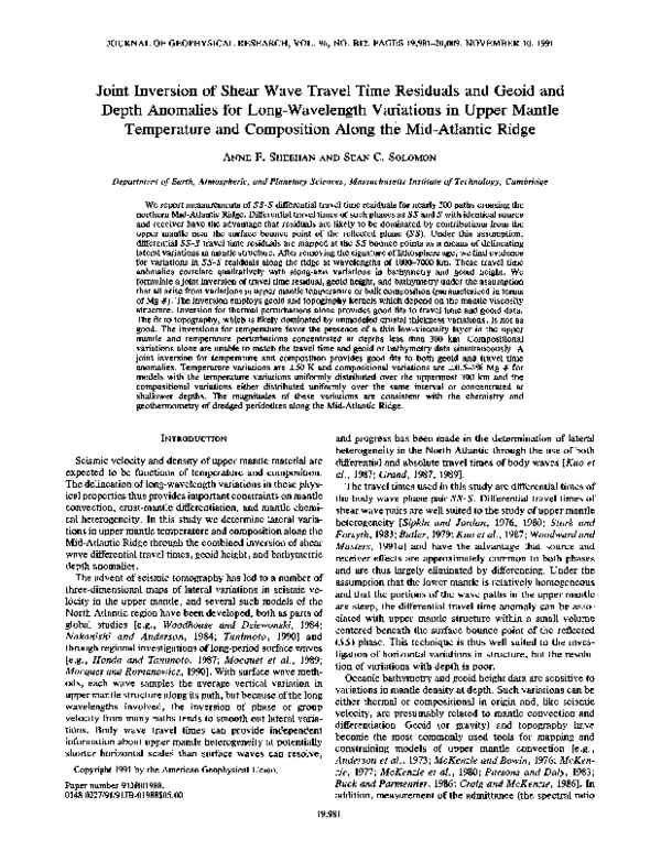 (PDF) Joint inversion of shear wave travel time residuals and geoid and ...