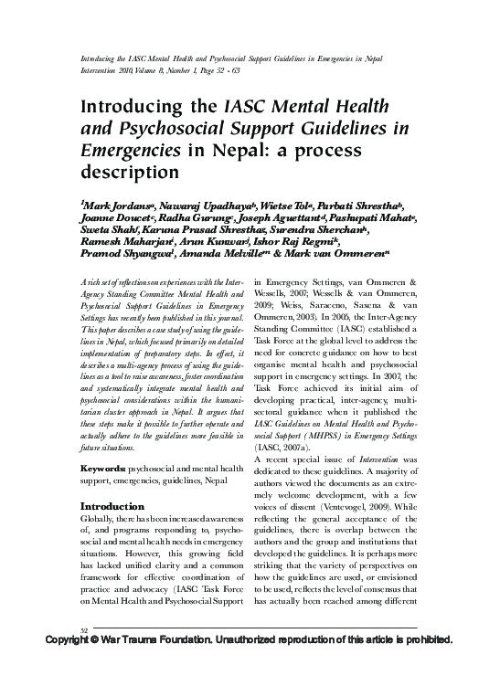 (PDF) Introducing the IASC Mental Health and Psychosocial Support ...