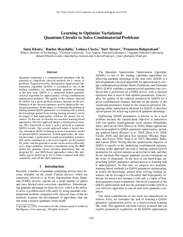 (PDF) Learning to Optimize Variational Quantum Circuits to Solve ...