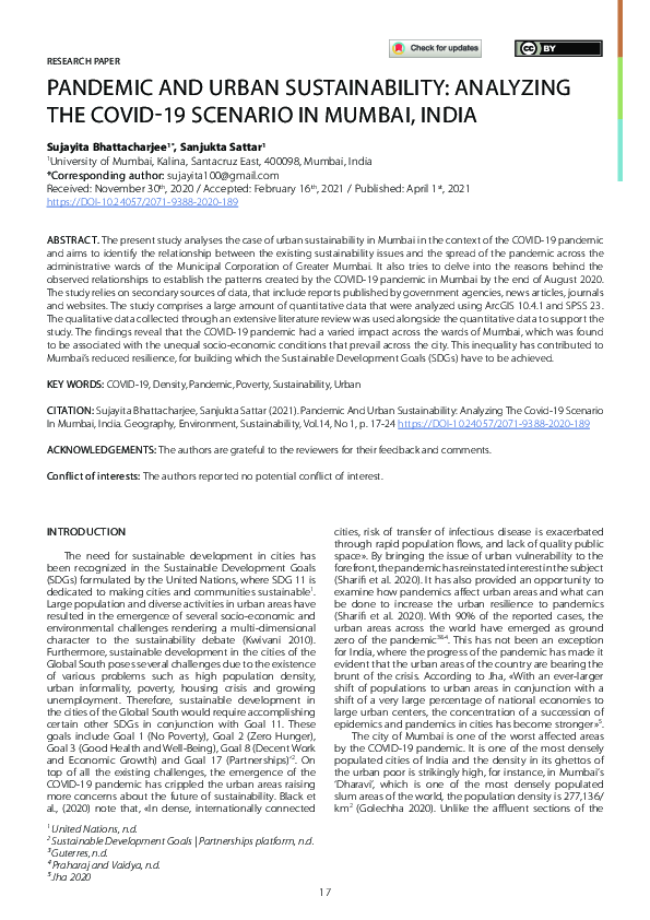 (PDF) Pandemic And Urban Sustainability: Analyzing The Covid-19 ...