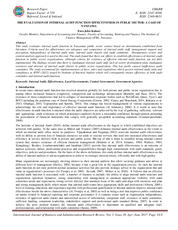 (PDF) The Evaluation of Internal Audit Function Effectiveness in Public ...